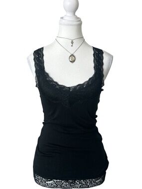 Y2K “Mossimo” Plain Black Lace Trim Tank Top